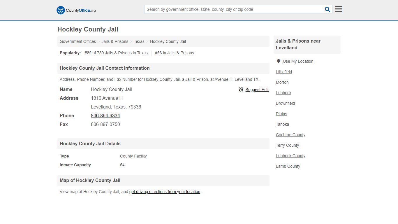 Hockley County Jail - Levelland, TX (Address, Phone, and Fax)